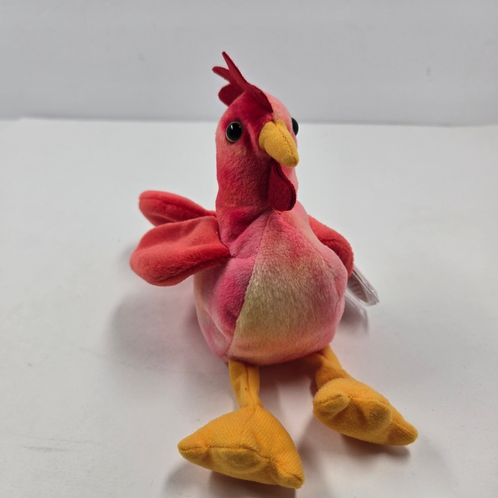 Ty Beanie Baby Strut the Rooster 1996 Red Tie Dye Plush Bird with Tags